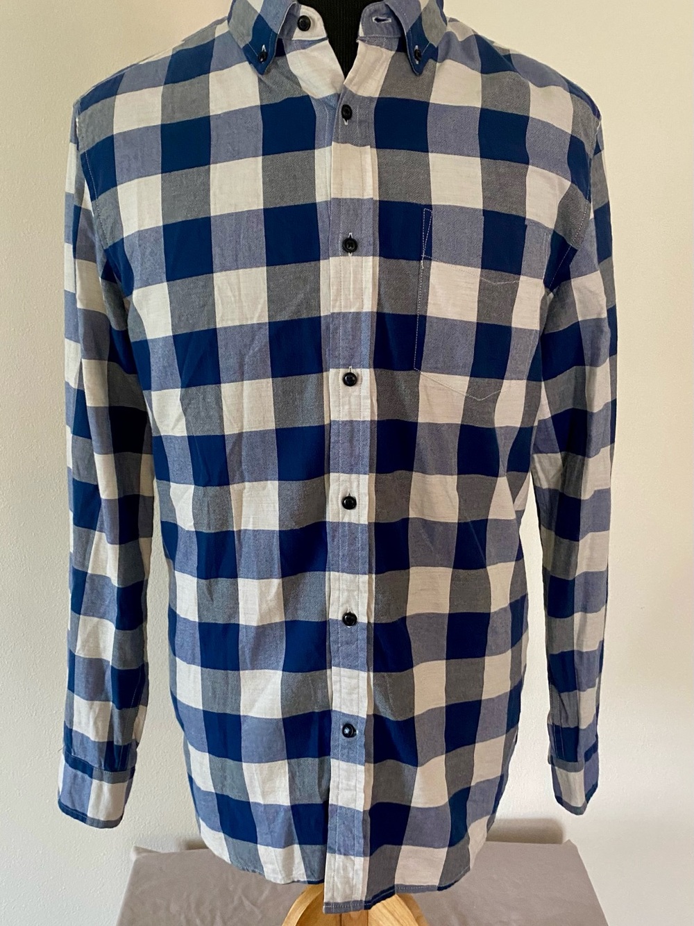 Banana Republic Luxe Flannel Buffalo Check Shirt Blue White Slim Fit L